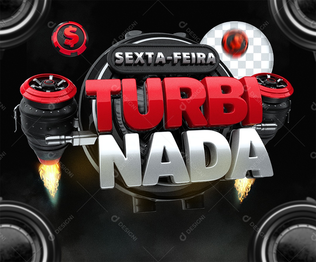 Sexta Feira Turbinada Selo 3D Preto vermelho e Cinza para Composição PSD