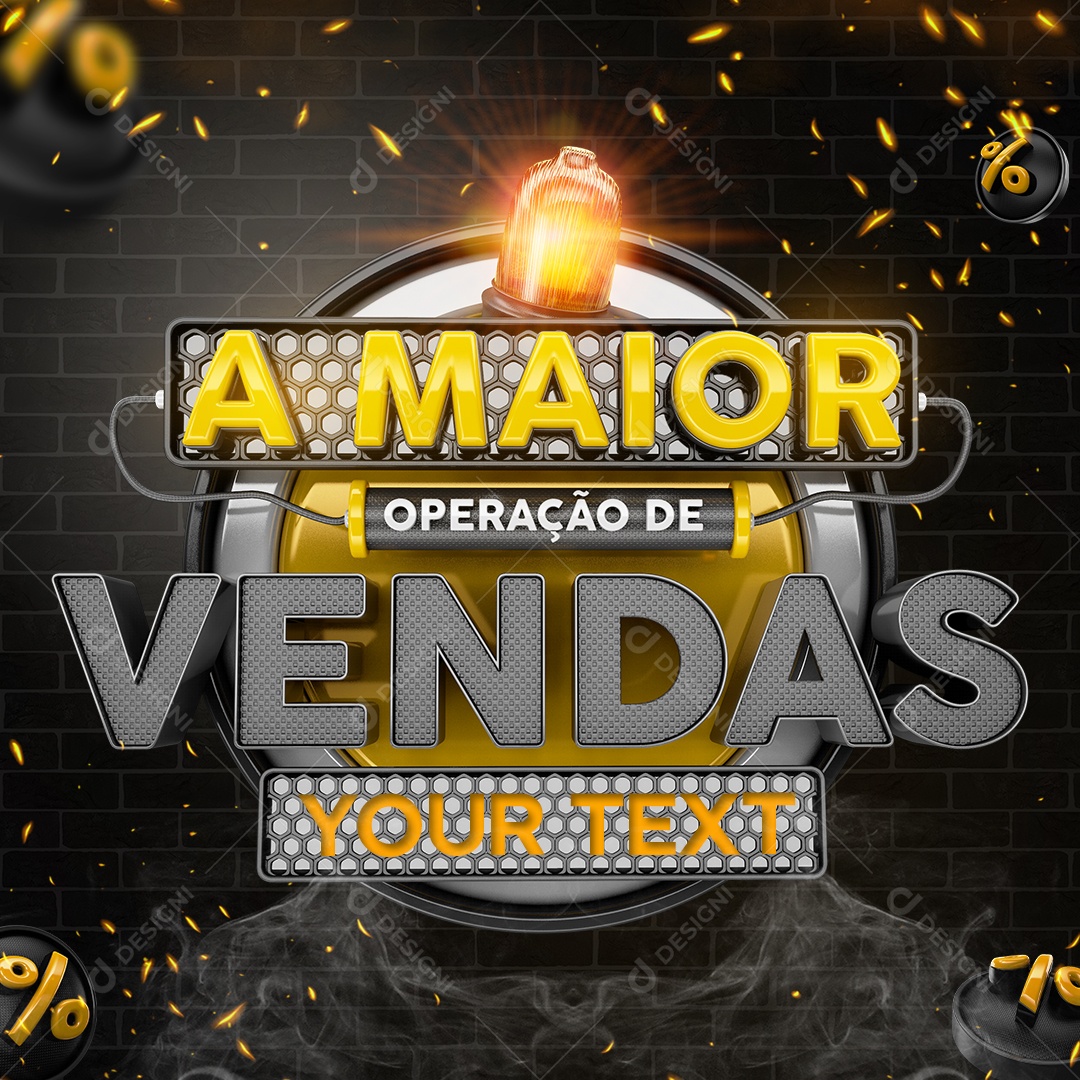 A Maior Operação de Vendas Selo 3D Amarelo e preto para Composição PSD