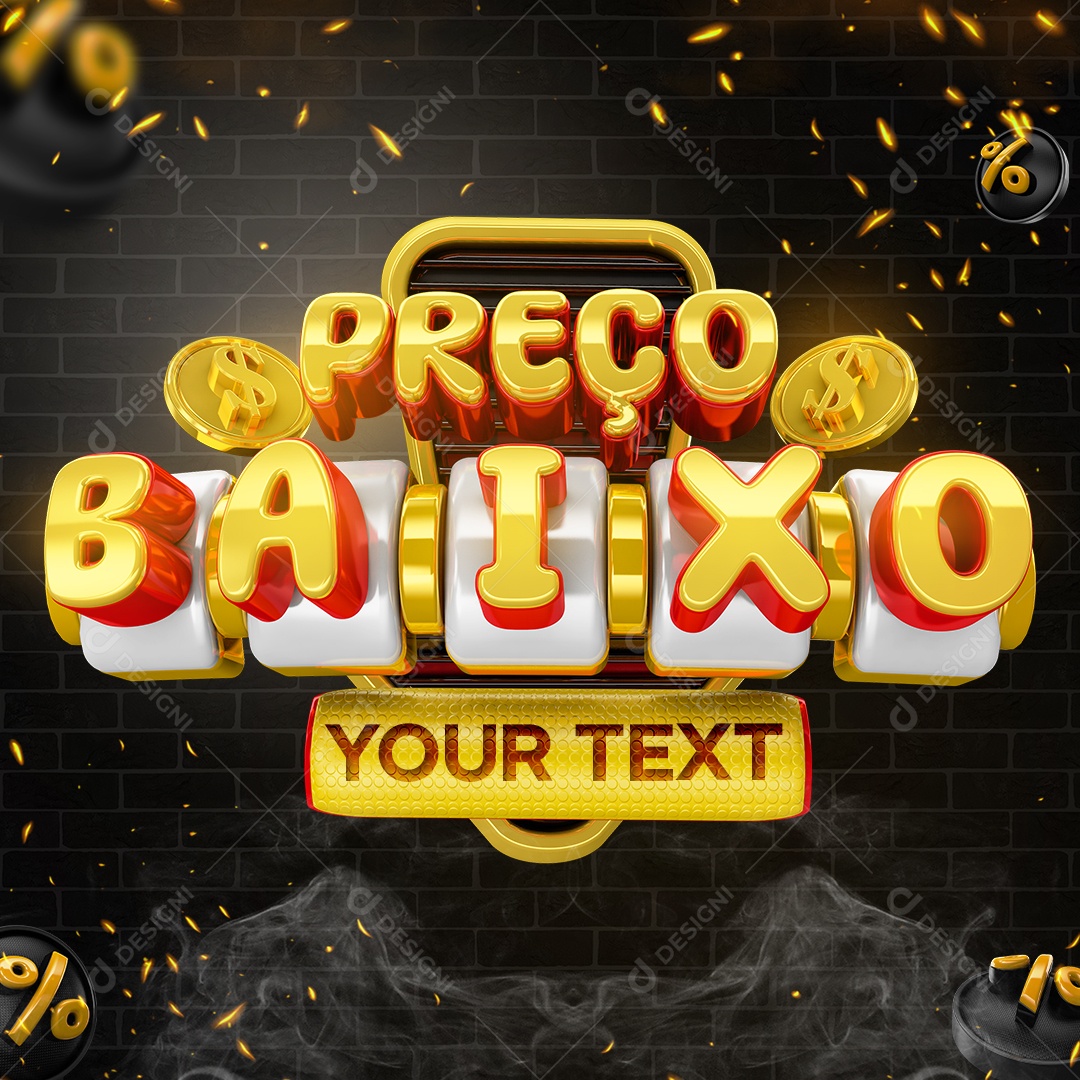 Preço Baixo Selo 3D Dourado e branco para Composição PSD