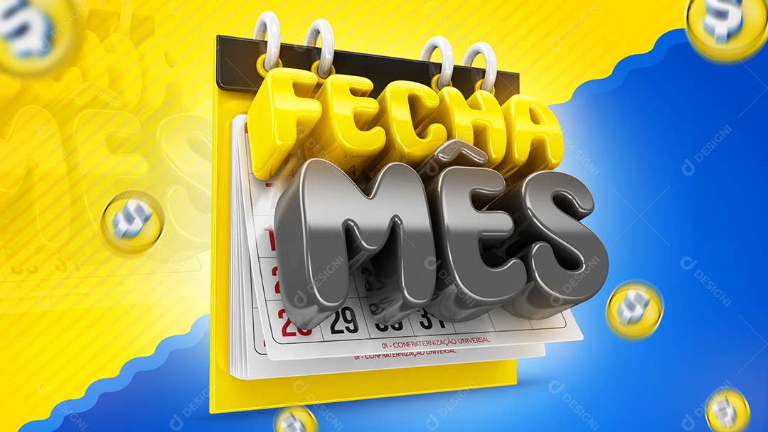 Fecha Mês Selo 3D Amarelo e preto para Composição PSD