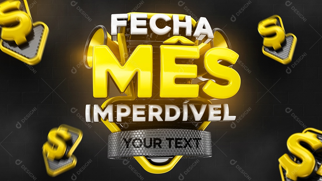 Fecha Mês Imperdível Selo 3D Branco e amarelo para Composição PSD