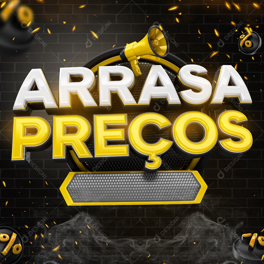 Arrasa Preços Selo 3D Branco e amarelo para Composição PSD