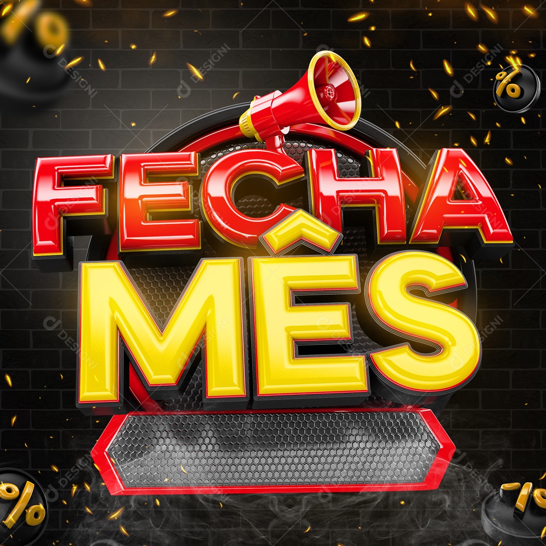 Fecha Mês Selo 3D Vermelho e amarelo para Composição PSD