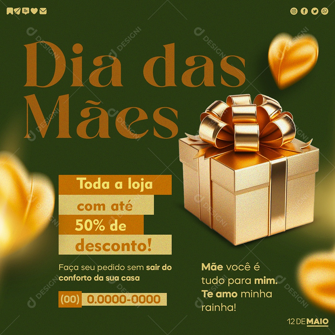 Dia das Mães Toda a Loja com Até 50% de Desconto Social Media PSD Editável