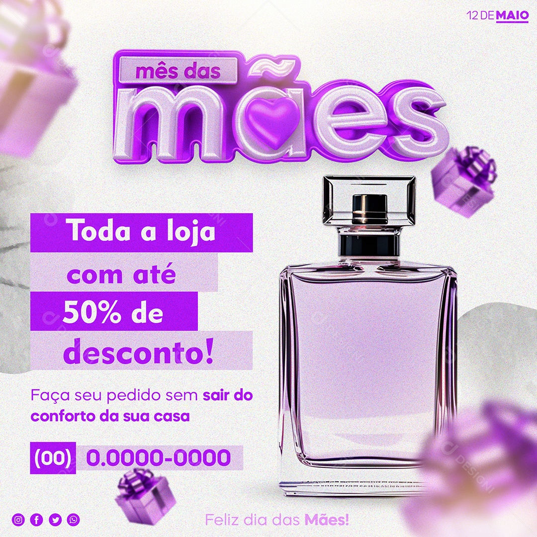 Mês das Mães Perfumaria Toda a Loja com Até 50% de Desconto Social Media PSD Editável