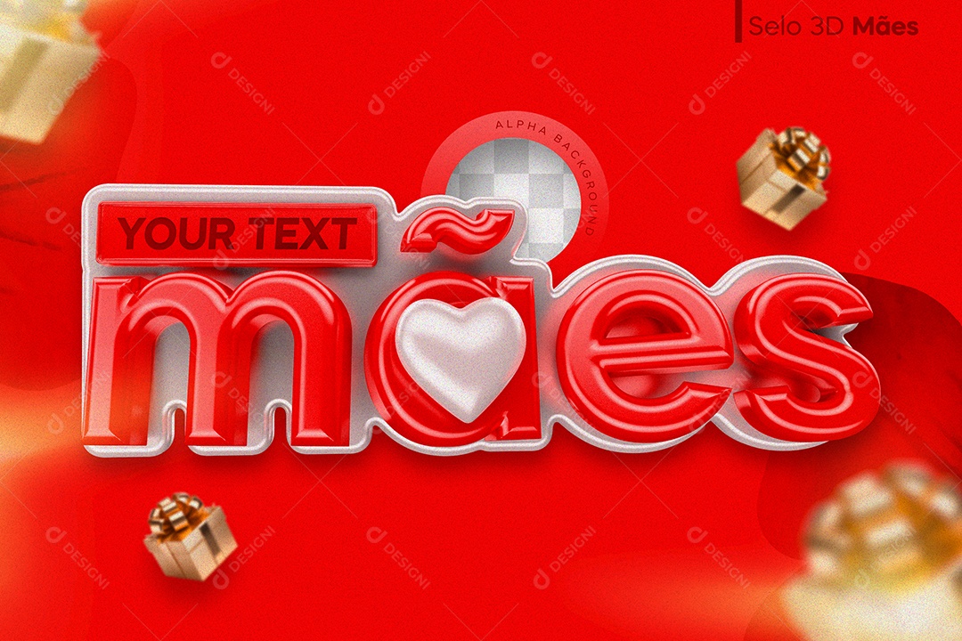 Selo 3D Mães Cinza e Vermelho para Composição PSD