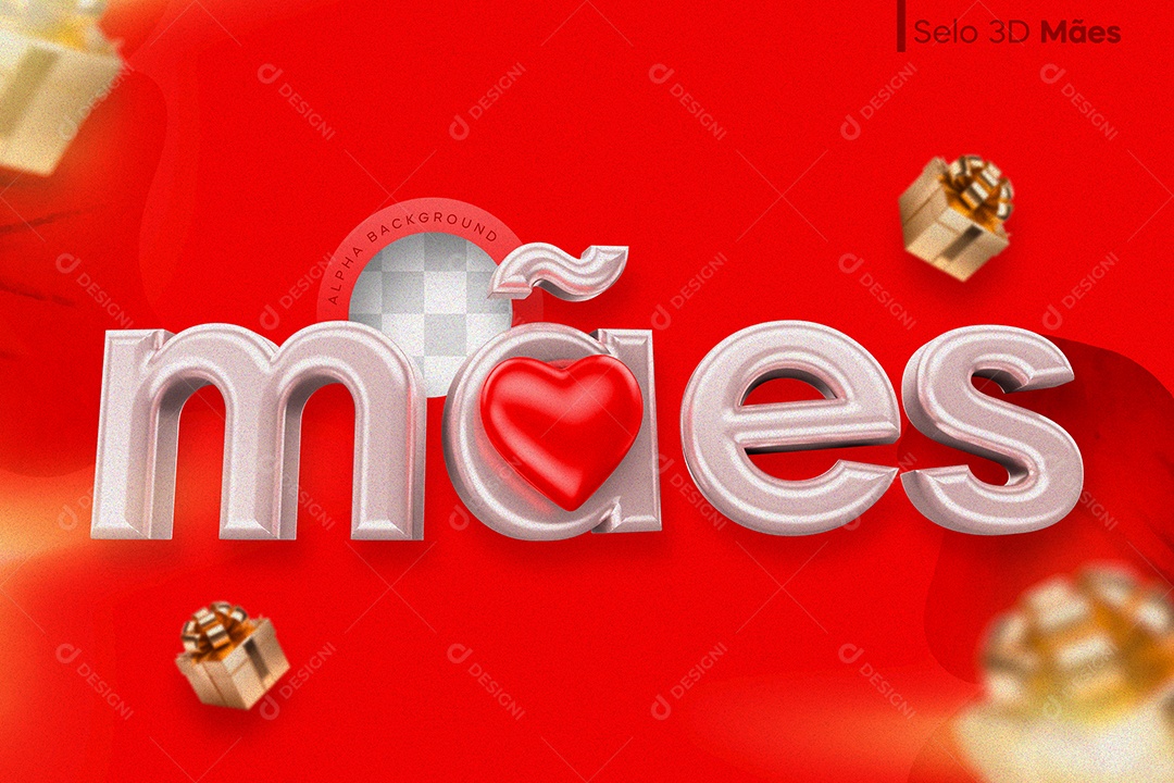 Mães Selo 3D Cinza e Vermelho para Composição PSD
