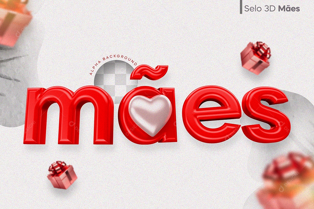 Mães Selo 3D Vermelho para Composição PSD