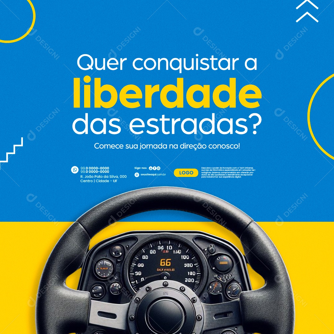 Autoescola Quer Conquistar a Liberdade das Estradas Social Media PSD Editável