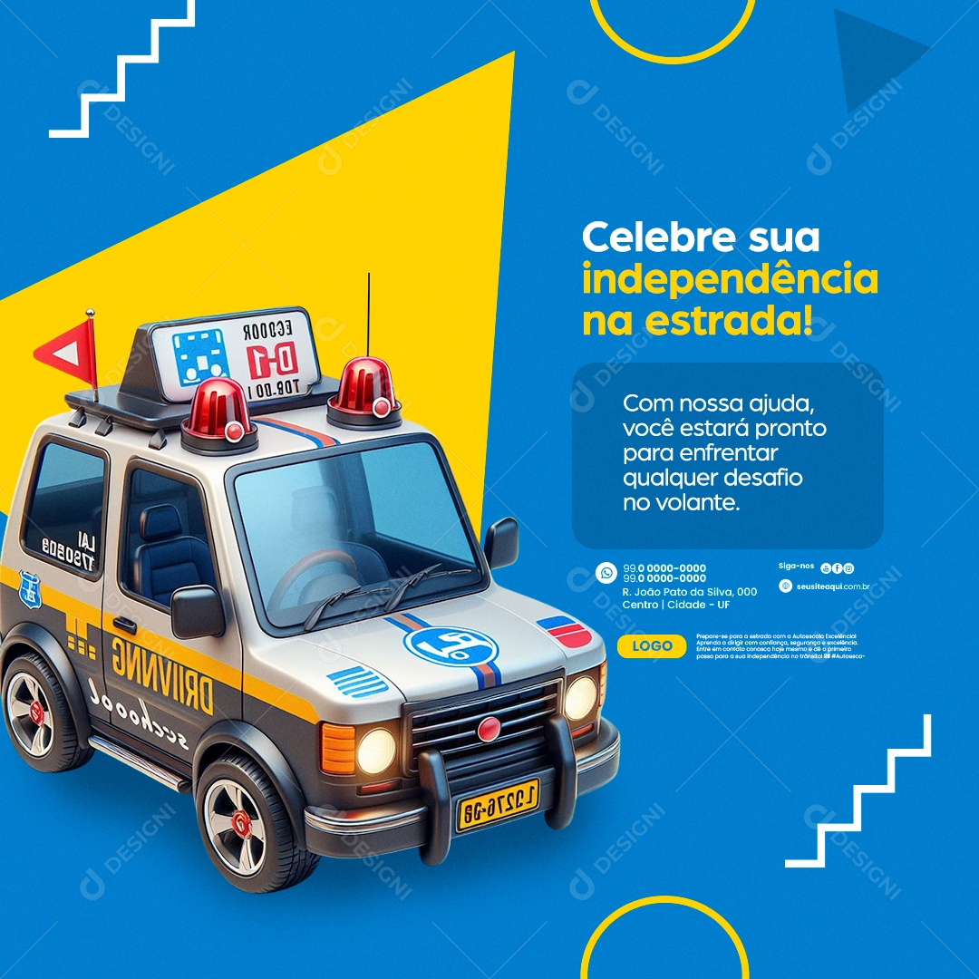 Autoescola Celebre sua Independência na Estrada Social Media PSD Editável