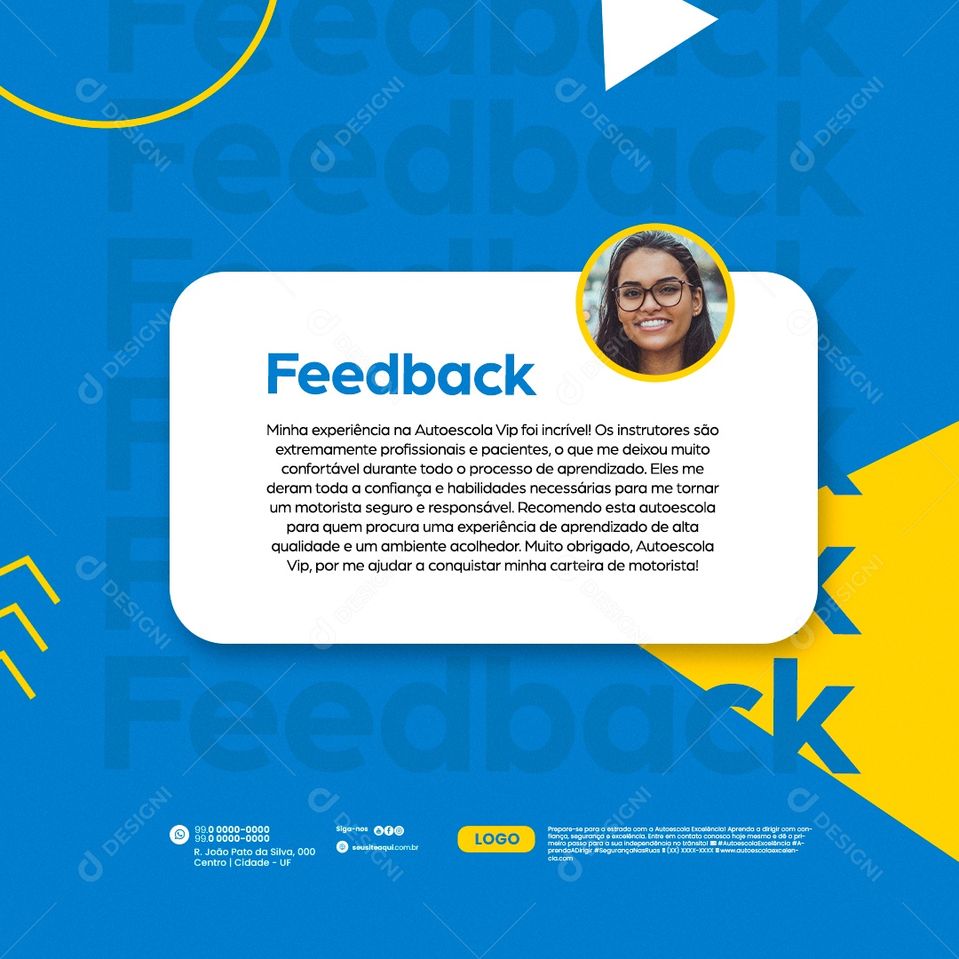 Autoescola Feedback Vip foi Incrível Social Media PSD Editável