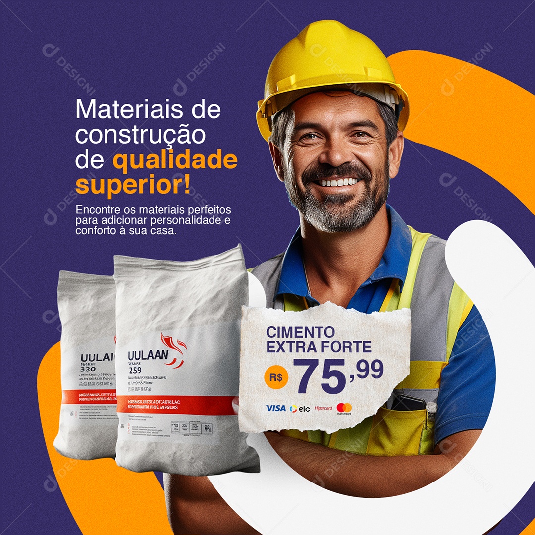 Materiais de Construção de Qualidade Superior Cimento Extra Forte Social Media PSD Editável