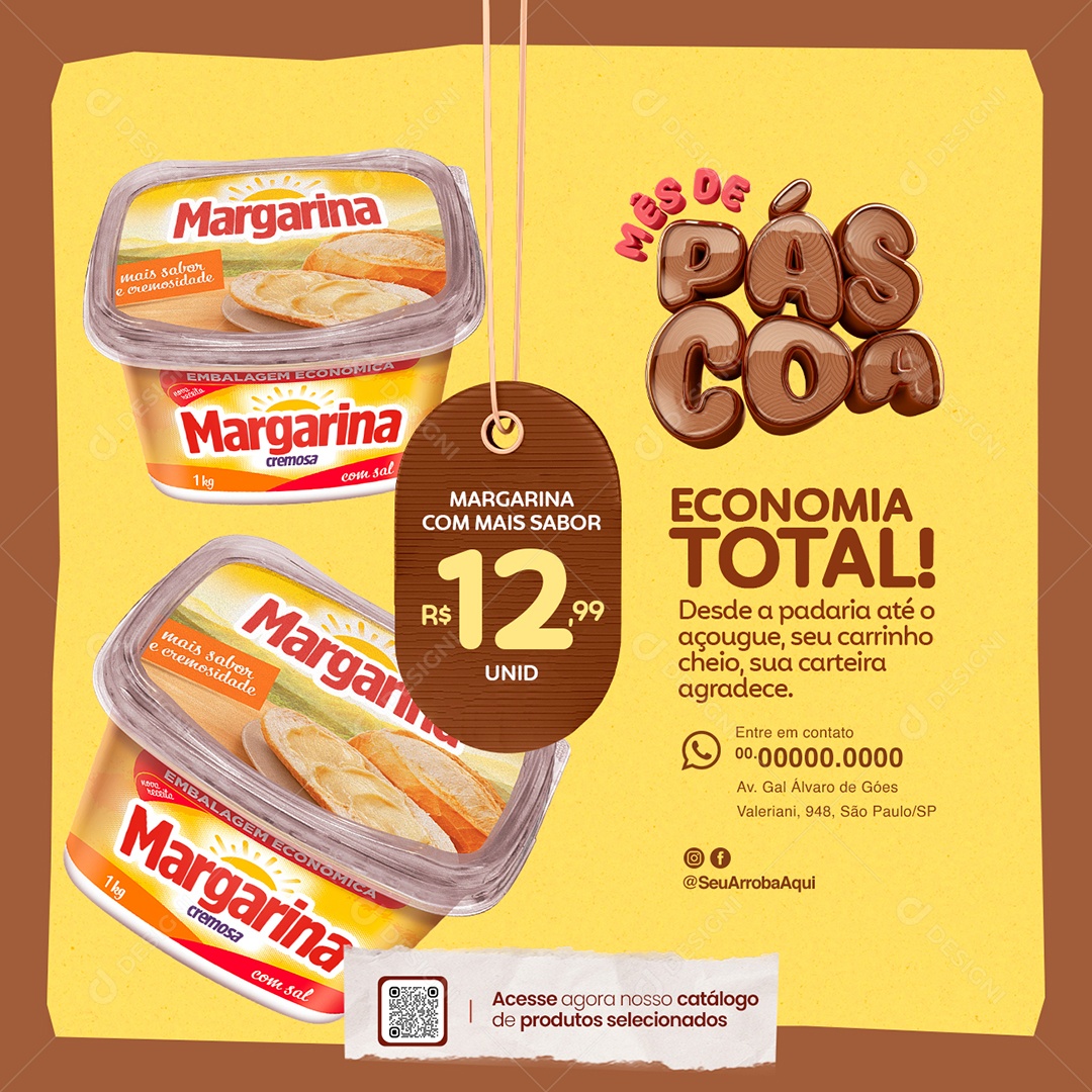 Mês de Páscoa Supermercado Margarina com Mais Sabor Economia Total Social Media PSD Editável