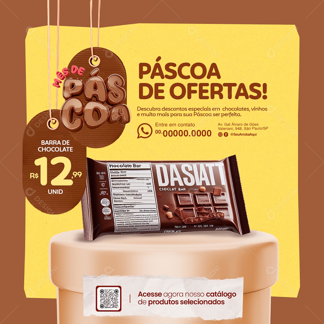 Mês de Páscoa Supermercado Barra de Chocolate Social Media PSD Editável