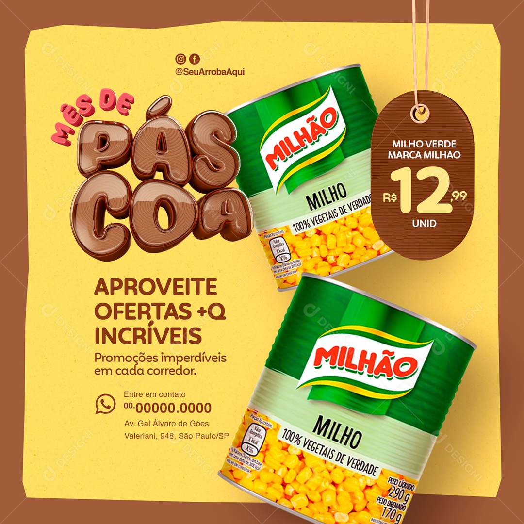 Mês de Páscoa Supermercado Milho Verde Aproveite Ofertas Social Media PSD Editável