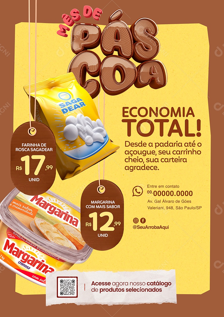 Mês de Páscoa Supermercado Farinha de Rosca Margarina Economia Social Media PSD Editável