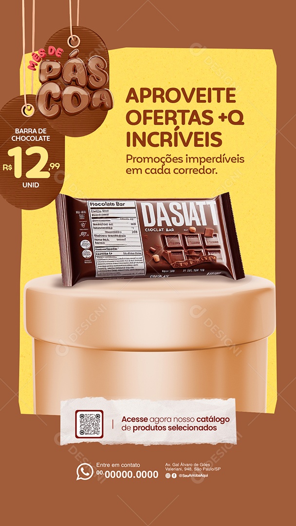 Story Mês de Páscoa Supermercado Barra de Chocolate Aproveite Ofertas Social Media PSD Editável