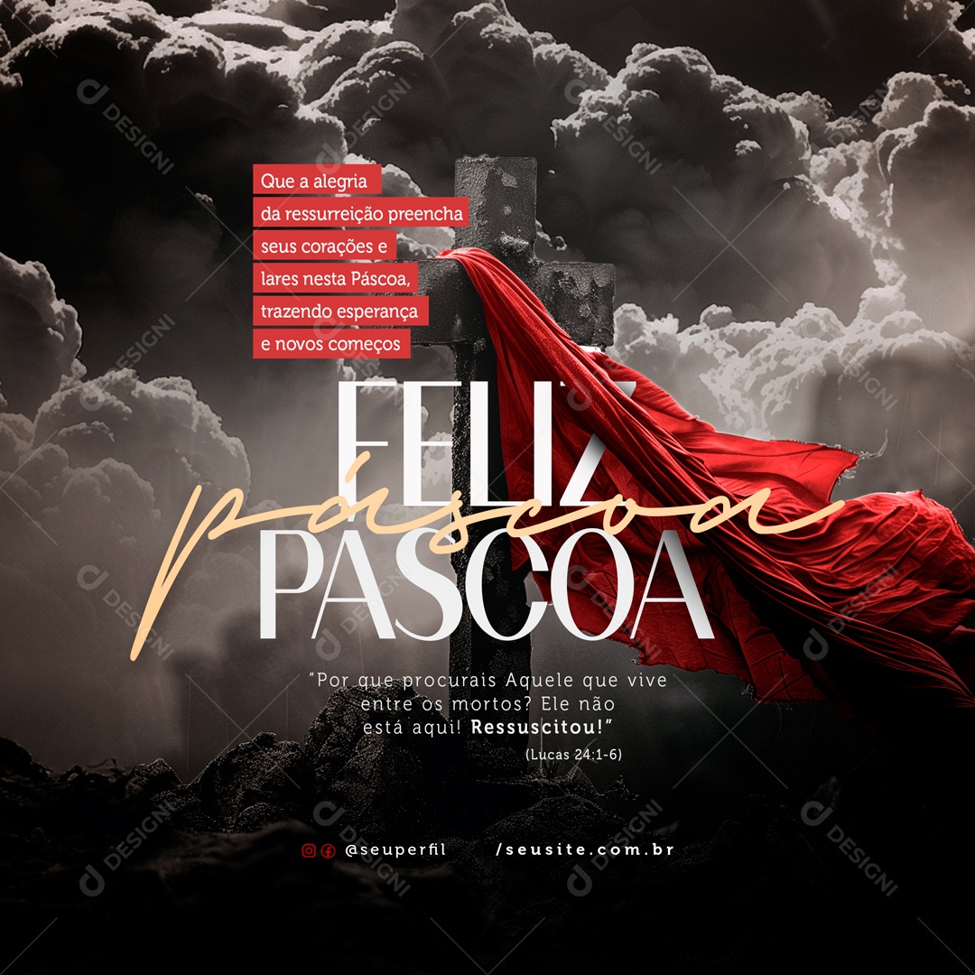 Feliz Páscoa 31 de Março que a Alegria da Ressurreição Preencha seus Corações Social Media PSD Editável