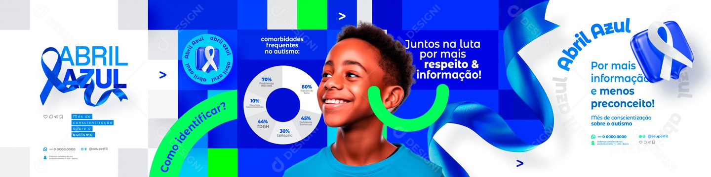 Carrossel Abril Azul por mais Informação e Menos Preconceito Social Media PSD Editável