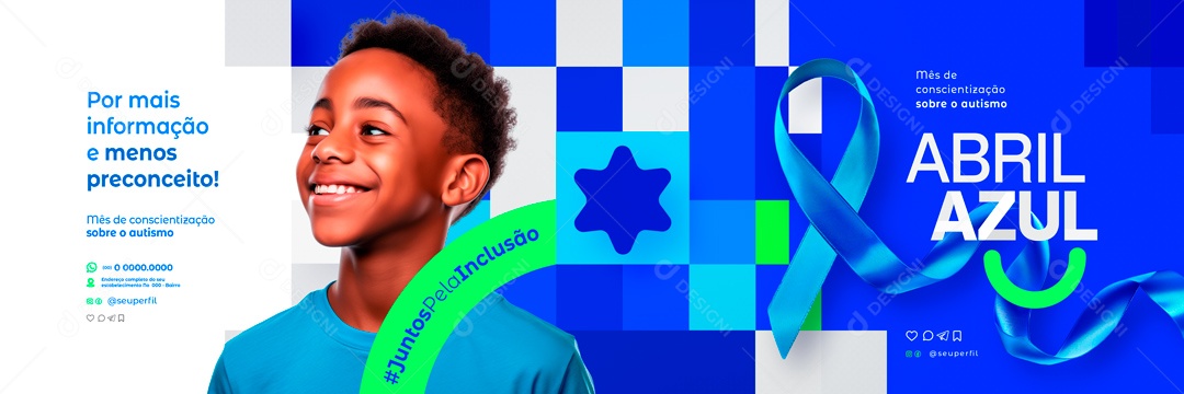 Carrossel Abril Azul Mês da Conscientização do Autismo Social Media PSD Editável
