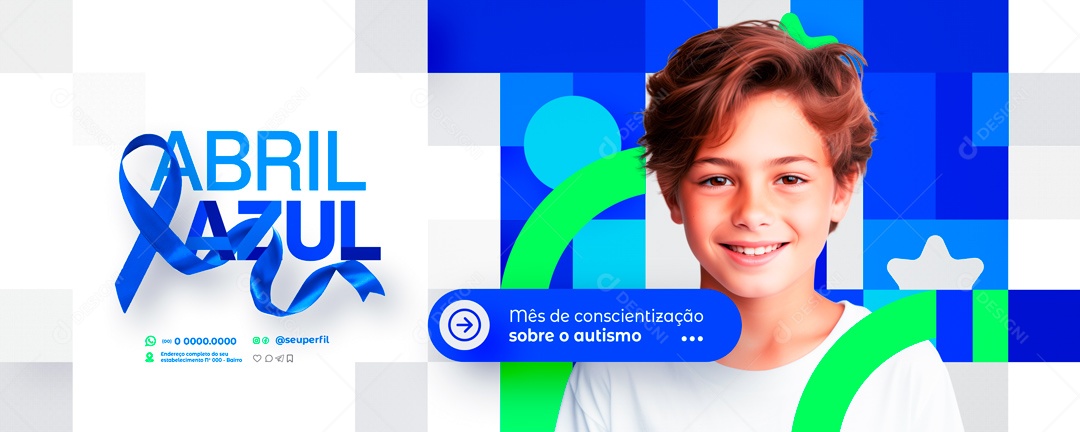 Banner Abril Azul Mês da Conscientização do Autismo Social Media PSD Editável