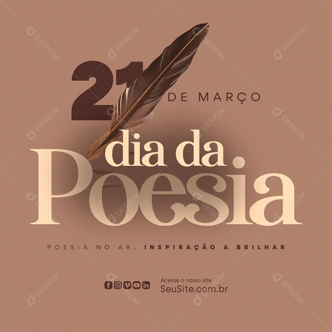 Dia da Poesia 21 de Março poesia no Ar Inspiração a Brilhar Social Media PSD Editável