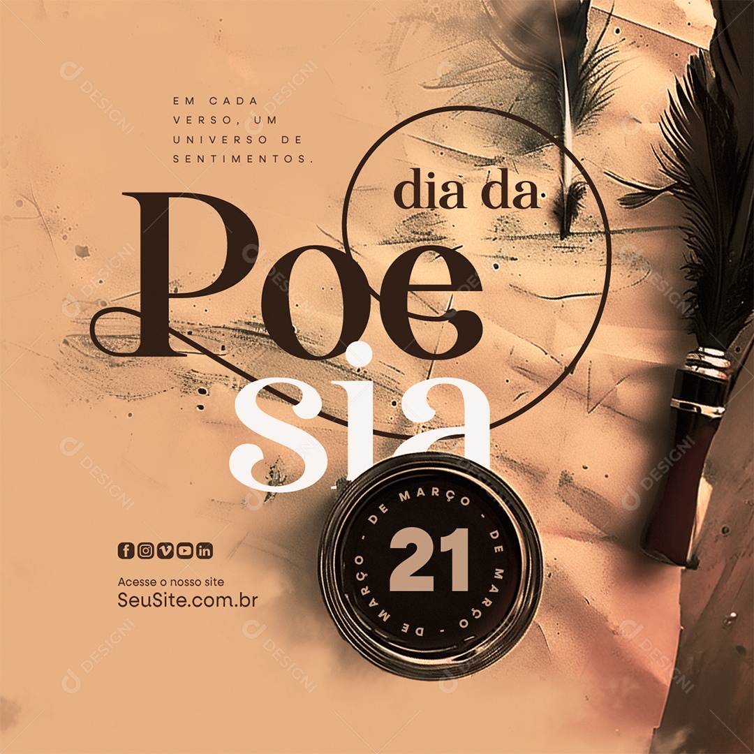 Dia da Poesia 21 de Março Em cada Verso um Universo de Sentimentos Social Media PSD Editável