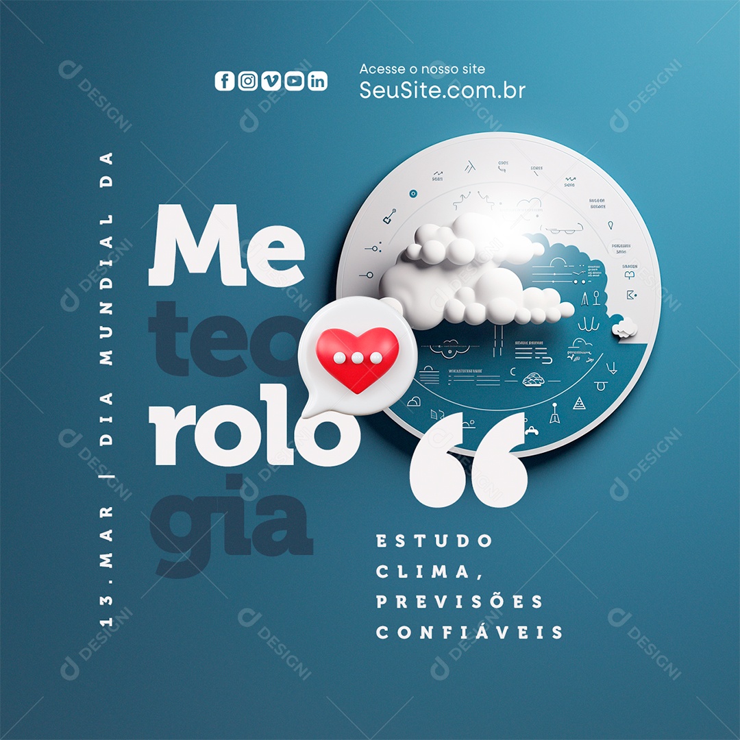 dia Mundial da Meteorologia 13 de Março Estudo Clima Previsões Social Media PSD Editável