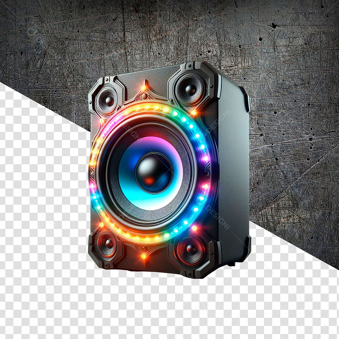 Caixa de Som Auto Falante com Luzes Elemento 3D para Composição PSD