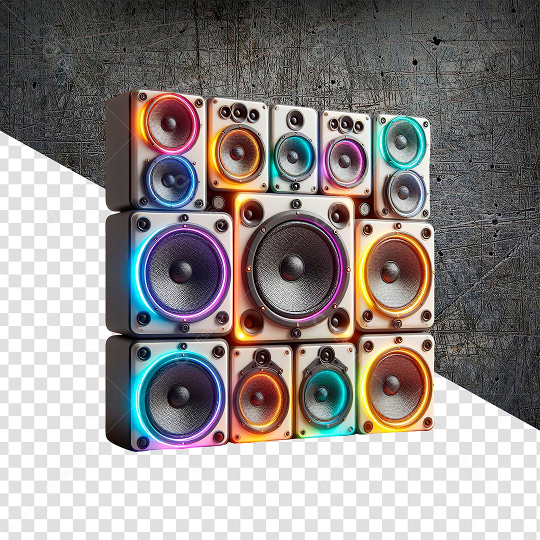 Elemento 3D Caixa de Sons Autos Falantes para Composição PSD