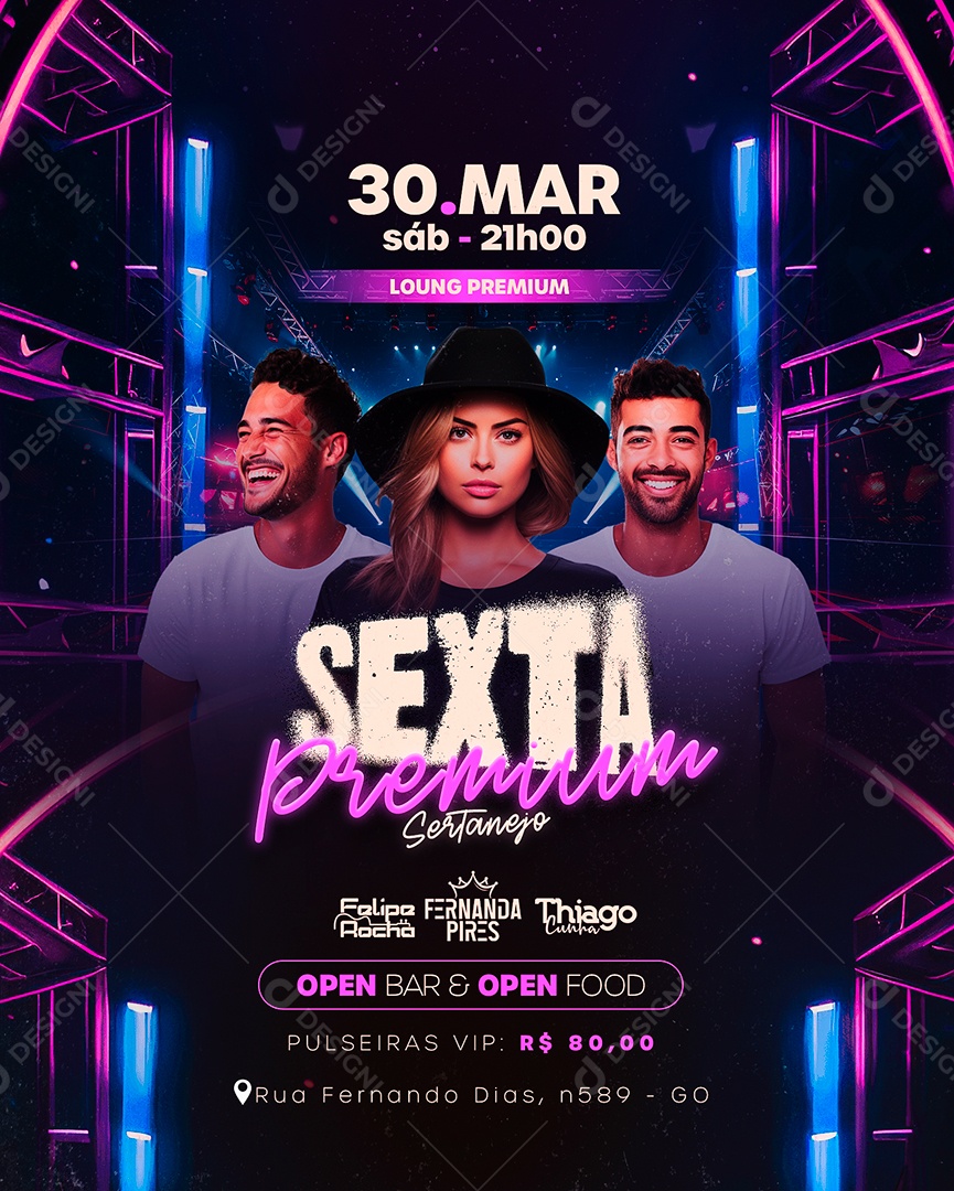 Flyer Sexta Sertanejo Premium Felipe Rocha Fernanda Pires Thiago Cunha Social Media PSD Editável