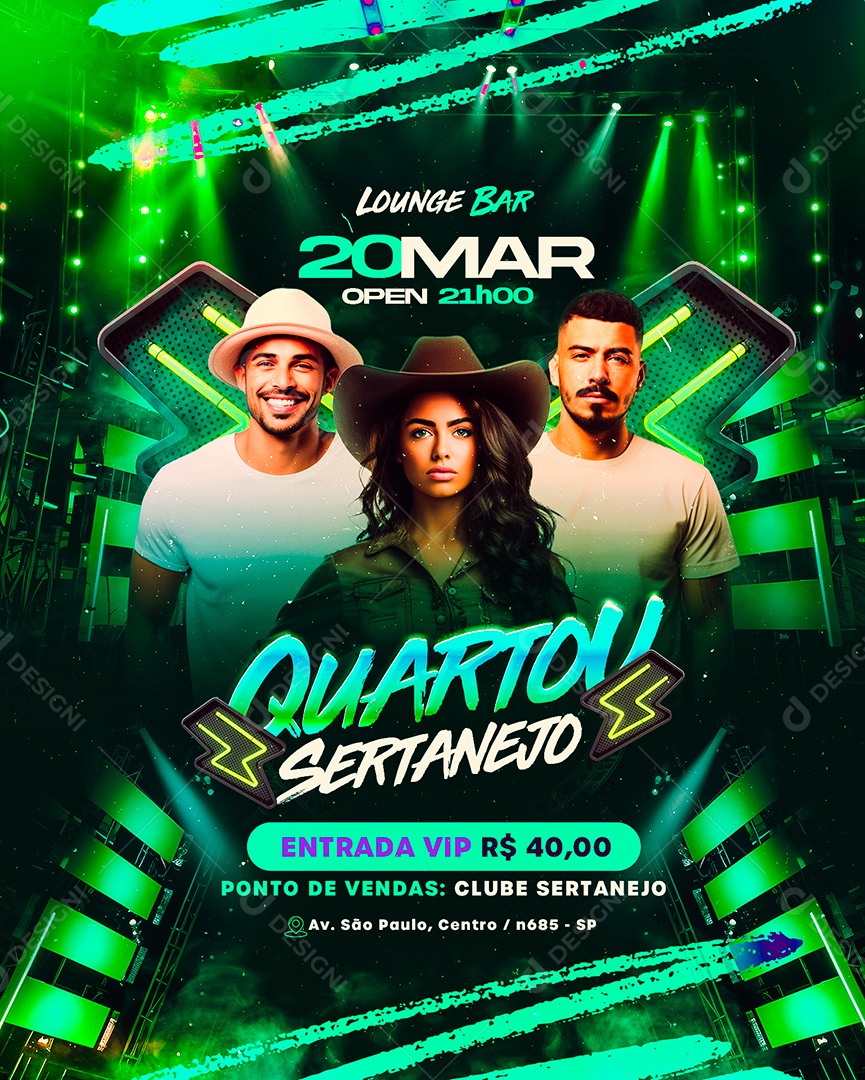 Flyer Quartou Sertanejo Lounge Bar Show Social Media PSD Editável