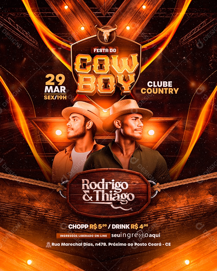Flyer Festa do Cowboy Rodrigo e Thiago Social Media PSD Editável