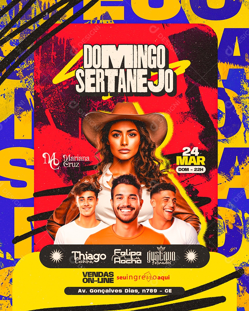 Flyer Domingo Sertanejo Mariana Cruz Thiago Cunha Felipe Rocha Social Media PSD Editável