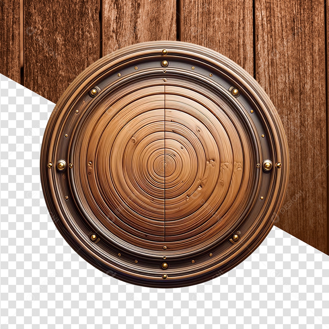 Elemento 3D Base Circular Painel de Madeira para Composição PSD