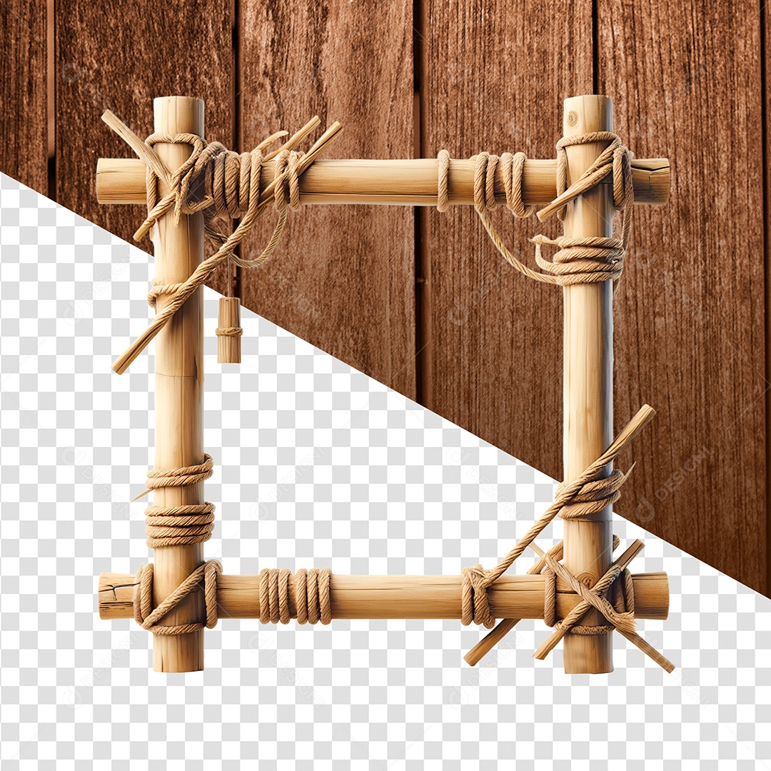 Elemento 3D Base Moldura Painel de Madeira para Composição PSD