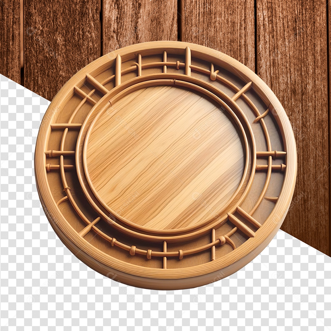 Elemento 3D Círculo Base Painel de Madeira para Composição PSD