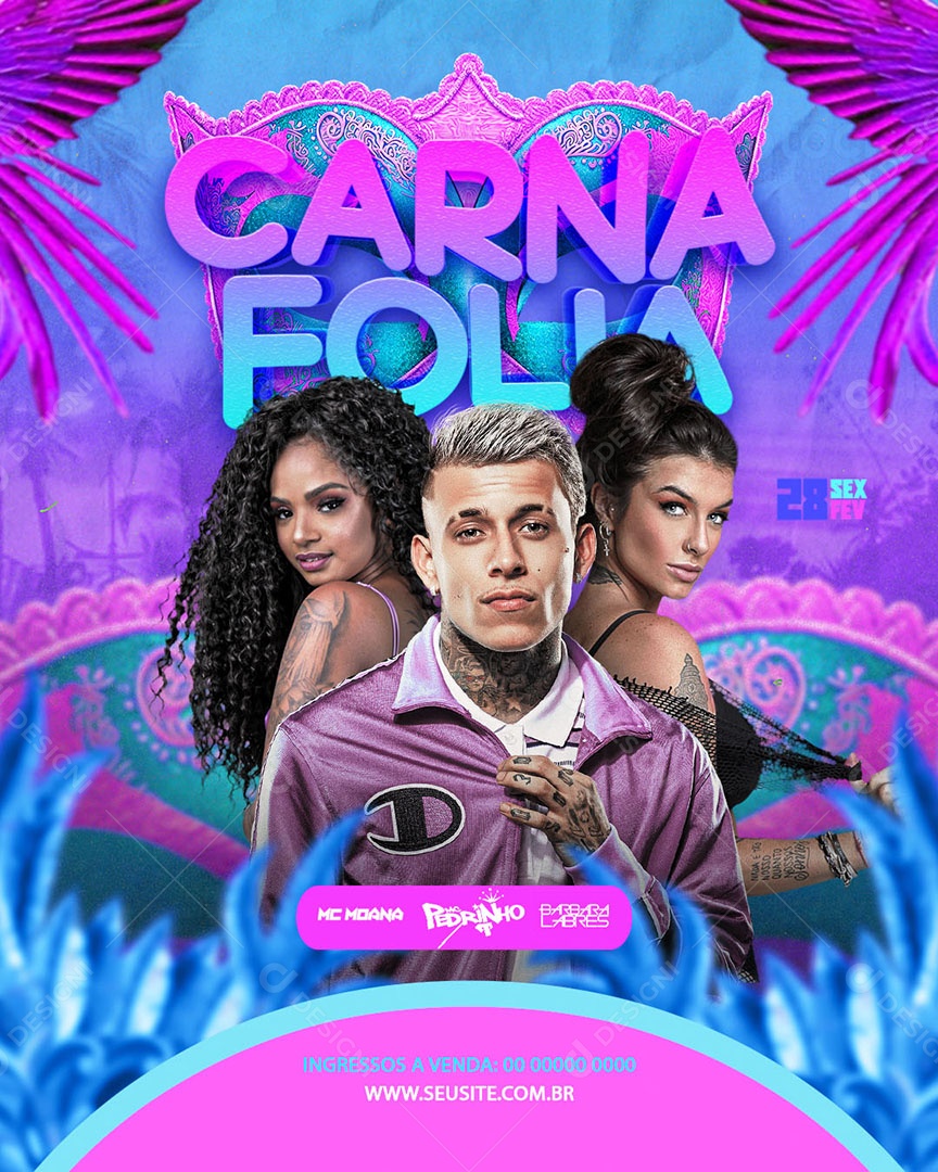 Flyer Carna Folia Mc Moana Mc Pedrinho Barbara Labres Social Media PSD Editável