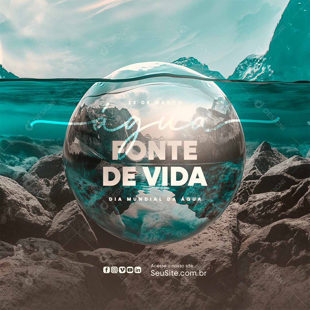 Dia Mundial da Água 22 de Março Fonte de Vida Social Media PSD Editável