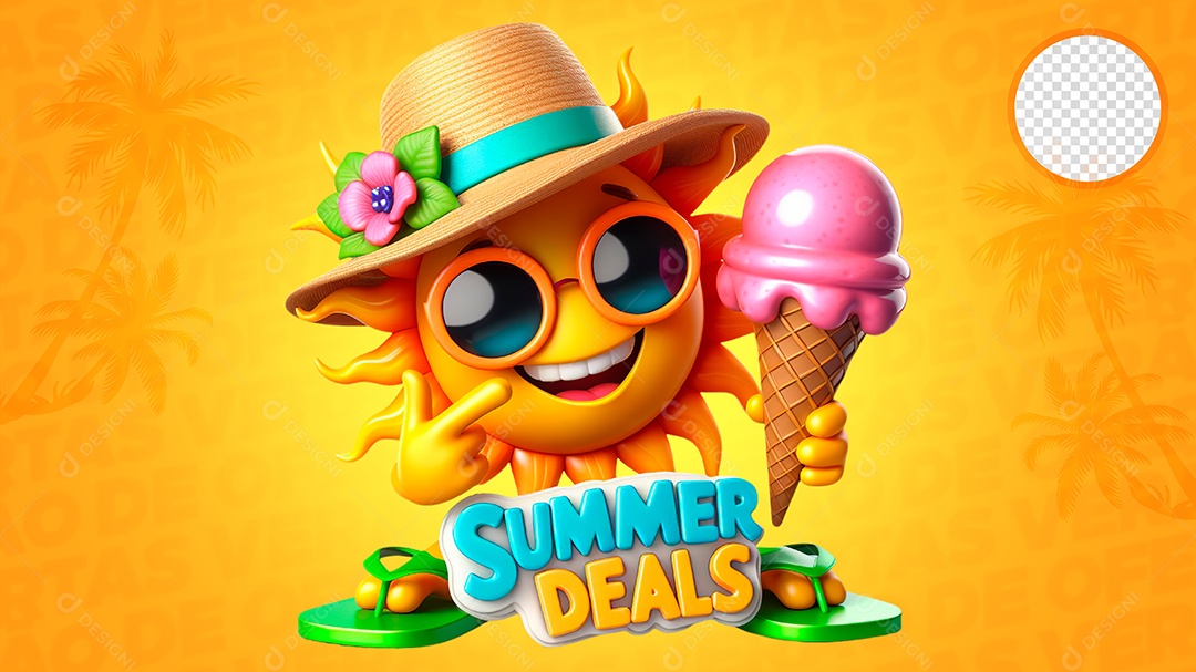 Ofertas de Verão Selo 3D para Composição PSD
