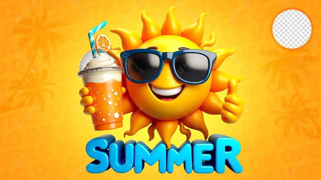 Selo 3D Verão para Composição PSD