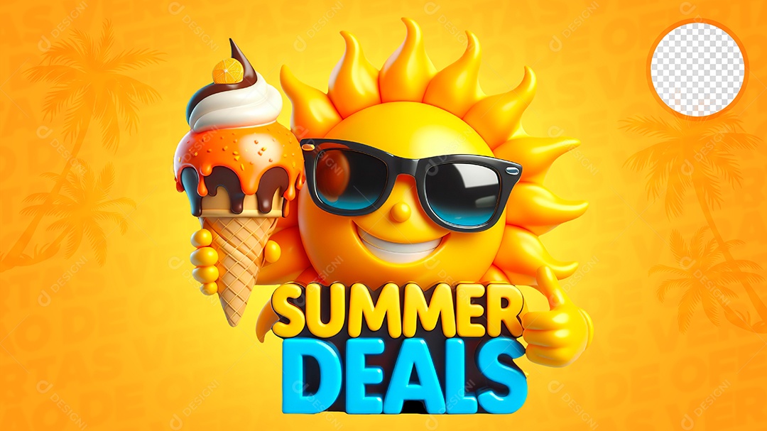 Ofertas de Verão Selo 3D para Composição PSD
