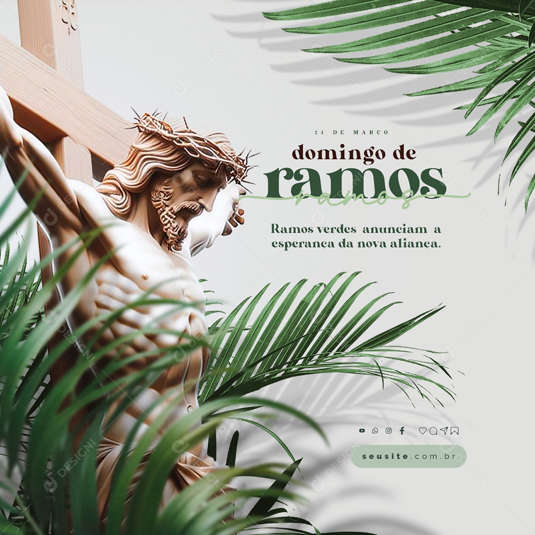 Domingo de Ramos 24 de Março Ramos Verdes Anunciam Social Media PSD Editável