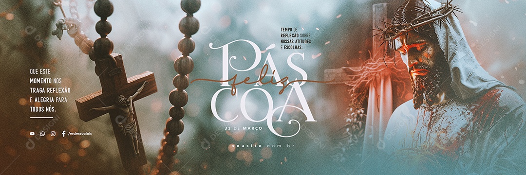 Carrossel Feliz Páscoa 31 de Março Tempo de Reflexão Social Media PSD Editável