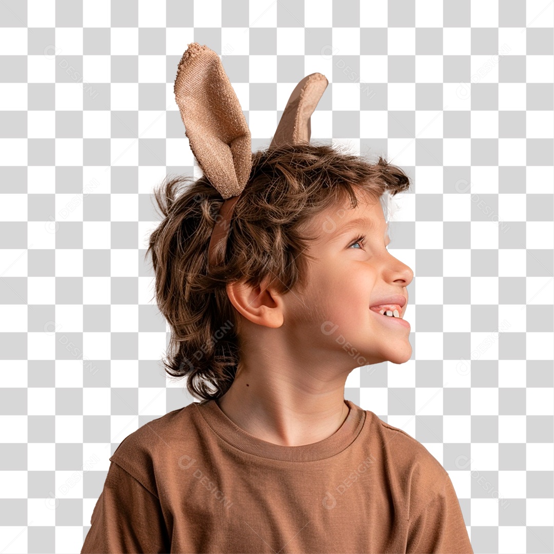 Criança Sorrindo com Orelhas de Coelho de Pelúcia PNG Transparente