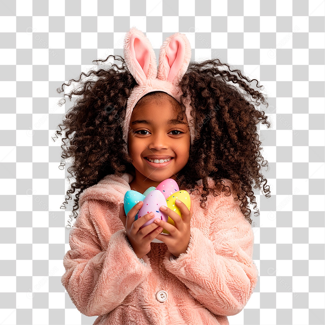 Criança Sorrindo com Orelhas de Coelho de Pelúcia PNG Transparente