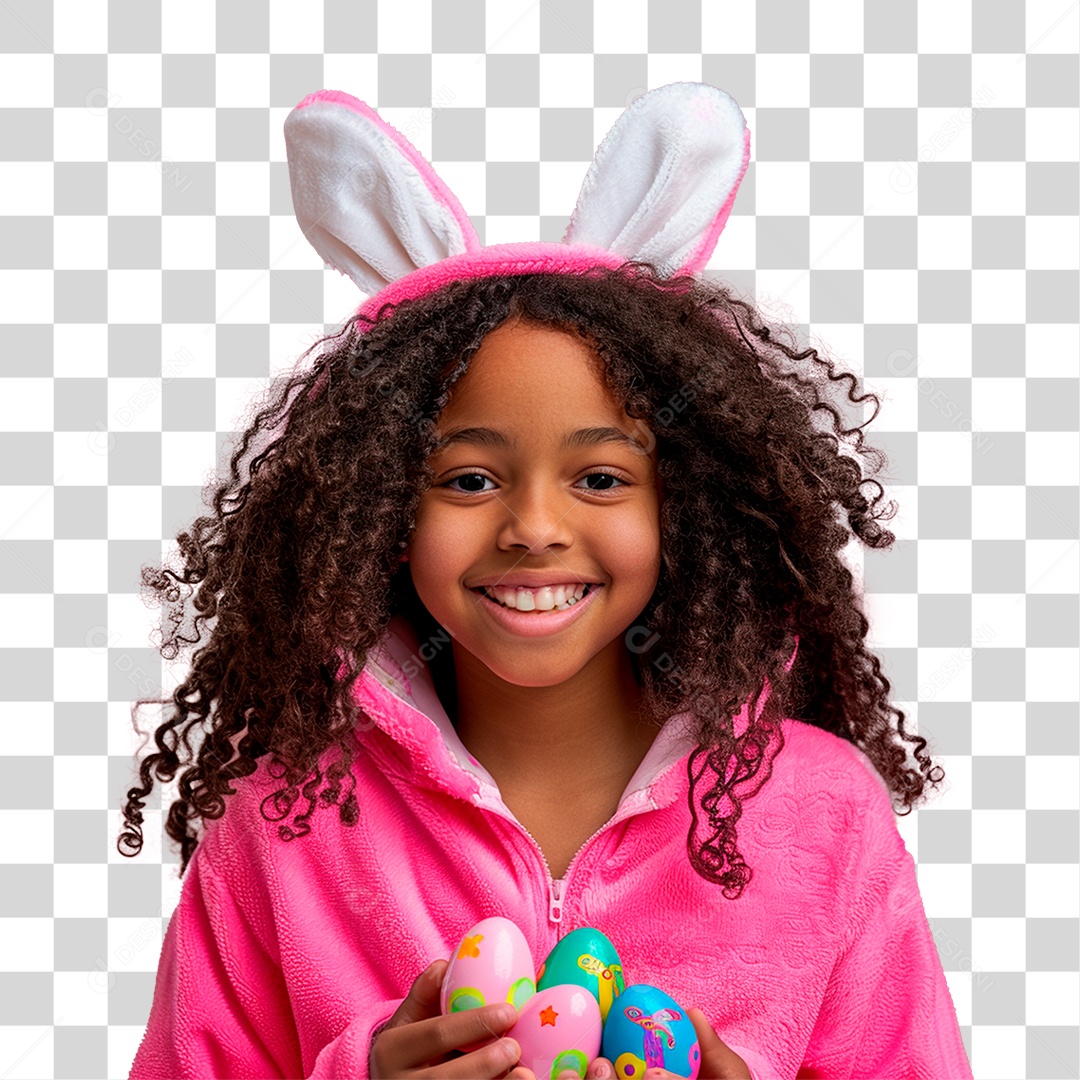 Criança Sorrindo com Orelhas de Coelho de Pelúcia PNG Transparente