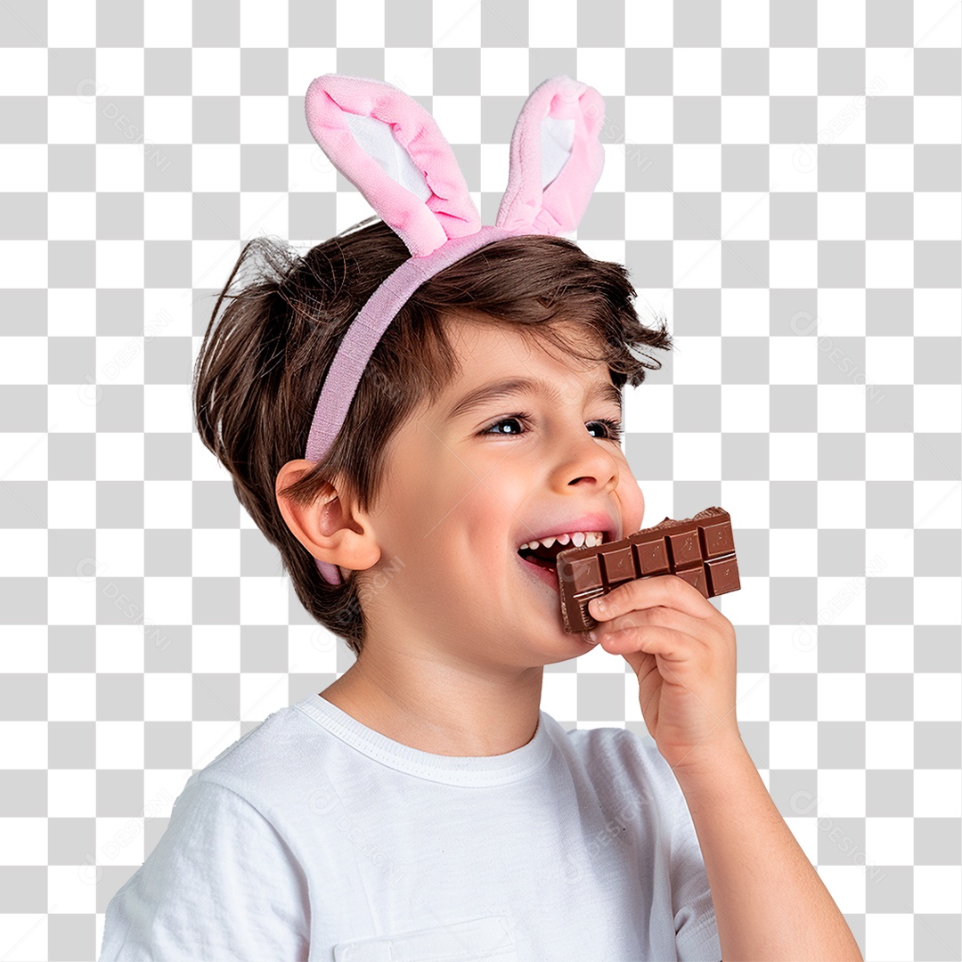 Criança Sorrindo com Orelhas de Coelho de Pelúcia PNG Transparente