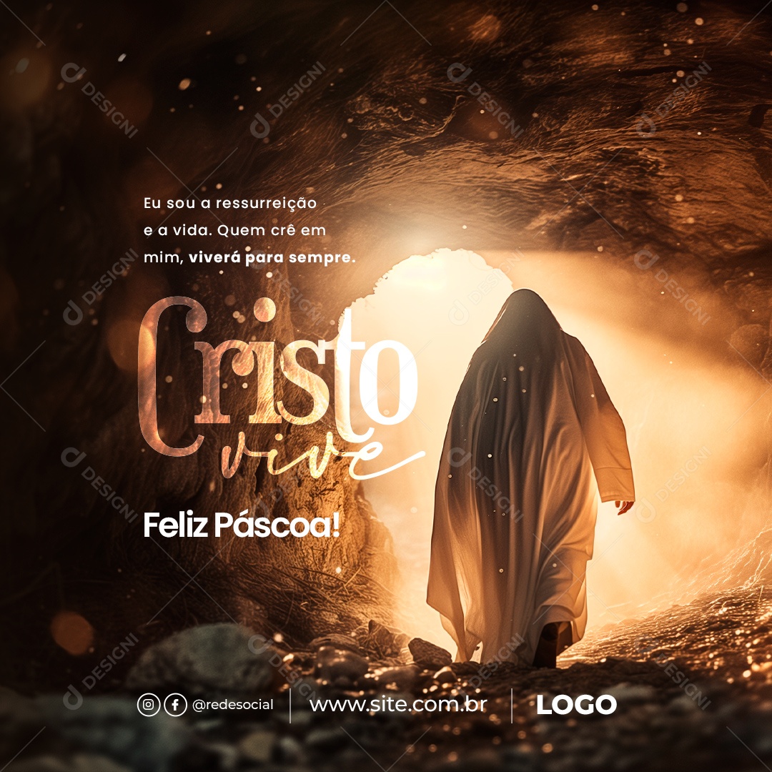 Páscoa 31 de Março eu sou Ressurreição e a Vida Social Media PSD Editável