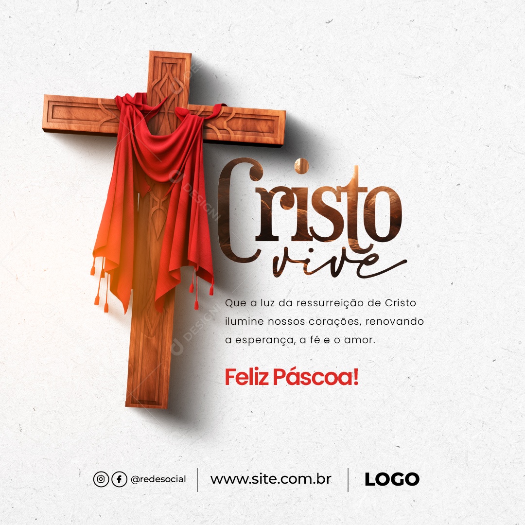 Feliz Páscoa 31 de Março Cristo Vive Social Media PSD Editável